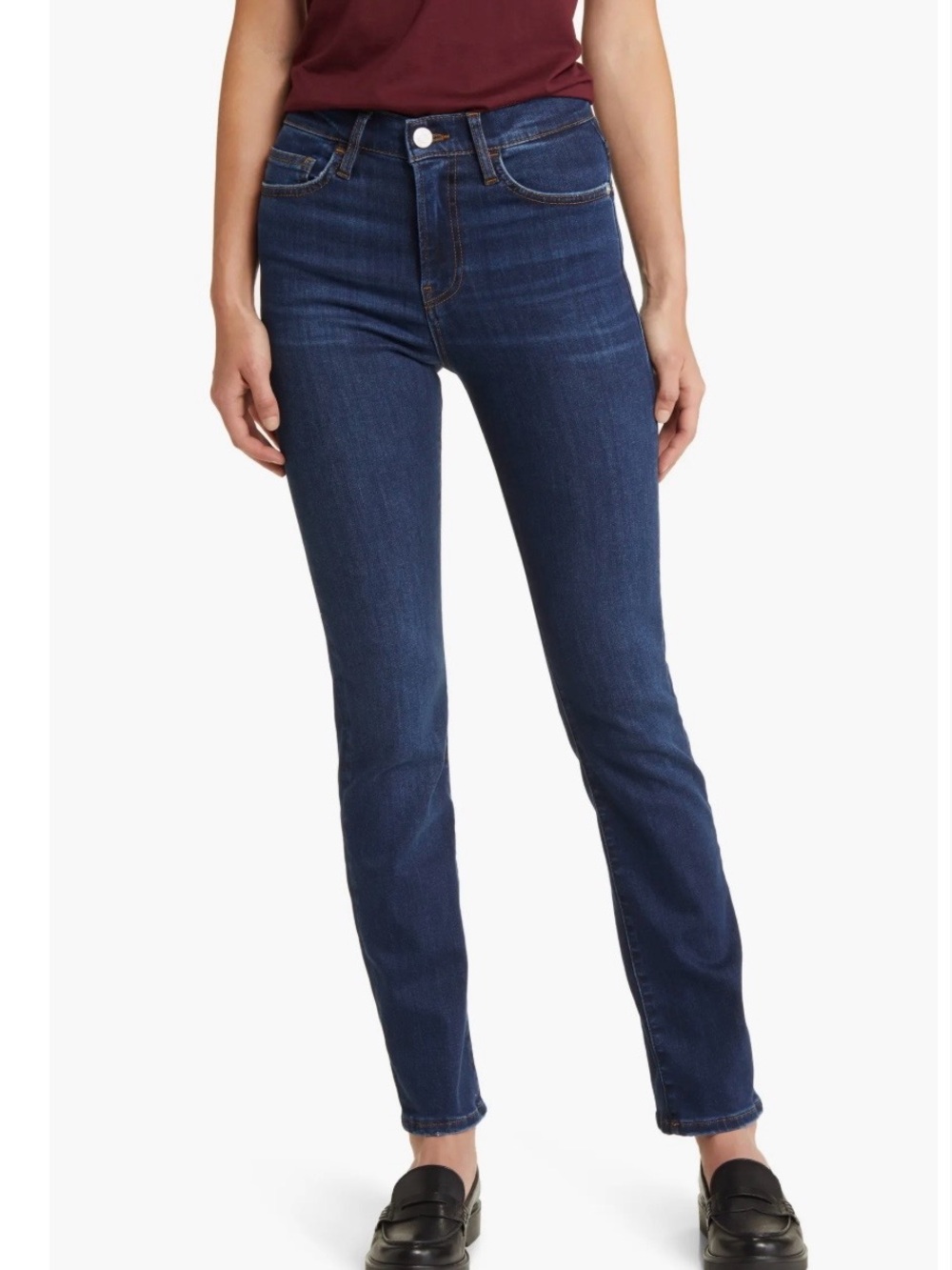 Frame Le High Straight Jeans in Medium Blue